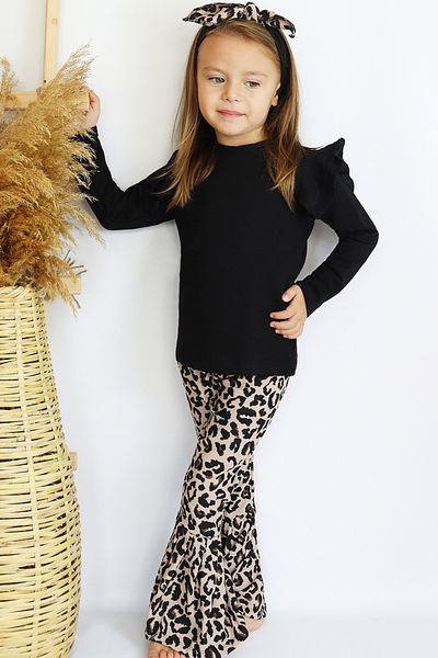 Parla Kids Girl's Leopard Spanish Long Sleeve Top and Bottom Bandana Set
