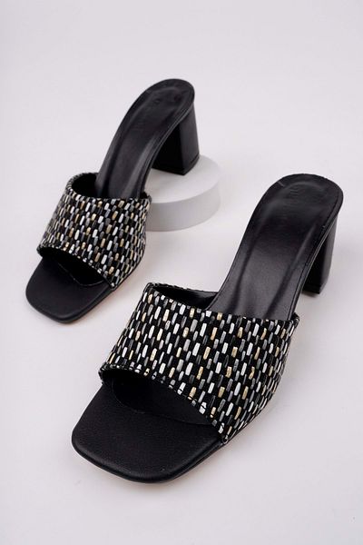 bulutmod Ba04194 Black Women's Straw Braided Daily Evening Dress Bundle 6 cm Heeled Slippers - 38