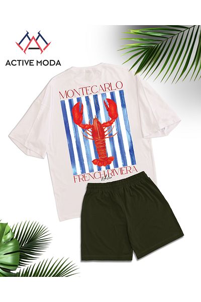 ACTIVE MODA -Men's Short Sleeve Tshirt-Shorts Cotton Printed