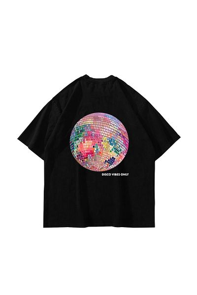 Sekizbiraltı Μόνο Disco Vibes με στάμπα Oversize Unisex μαύρο μπλουζάκι