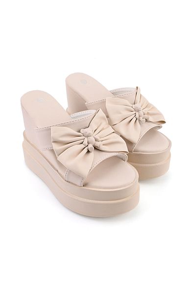Tmall Women's Casual Slippers, With Platform, Made of Eco-Leather, SA18, Beige