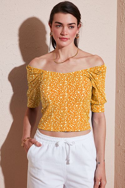 Lela Three Quarter Sleeve Wide Neck Blouse Bluz 5869001