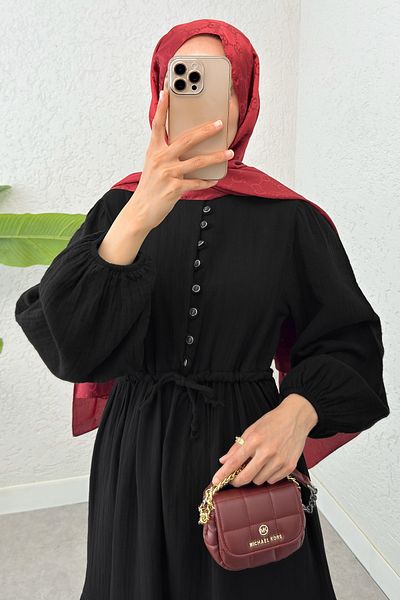 Salih Çelebi Birit Button Detailed Dress 2237 - Black