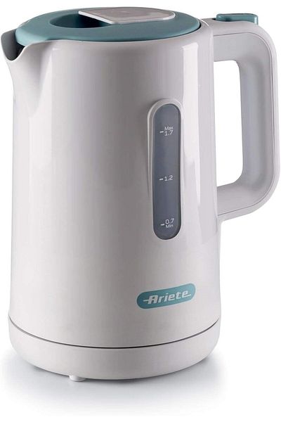 ARIETE 2200W Plastic Kettle 1.7L - White and Blue, Fast Boiling, Safety Features, Removable