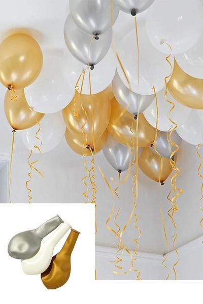 Parti dolabı 30Pcs Metallic Pearlescent Gold-Silver Gray-White Balloon, Birthday Party Balloon