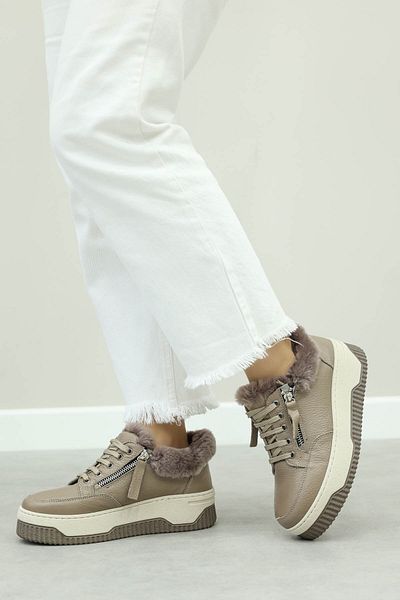 FAST STEP Γυναικεία παπούτσια casual από γνήσιο δέρμα και γούνα 142KZA15