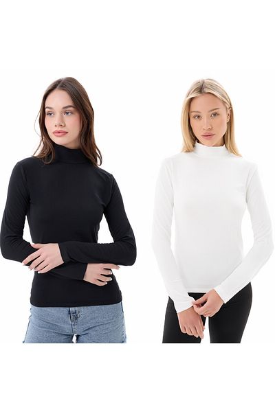 ParlaMira Black and White 2-piece Long Sleeve Body Set - Half Turtleneck
