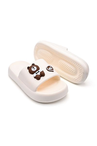 Tmall Women's Slippers, Foam, Lightweight With Teddy Bear Print, Pd1042, Beige