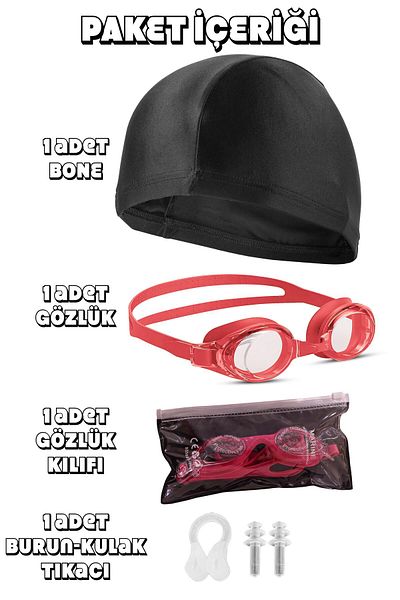 Telvesse Swimming Goggles Set of 4 Bonnet with Ear & Nose Plugs Adjustable Sea Pool Swimming Goggles Pink