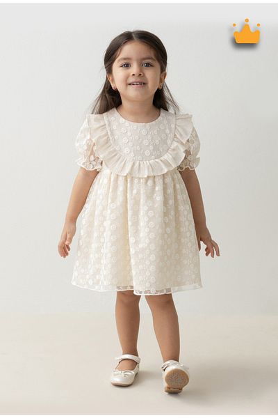 Mymio 0-5 Years Old Baby Girl Child Balloon Sleeve Nostalgic Retro Eid Summer Ruffle Lace Dress 4258