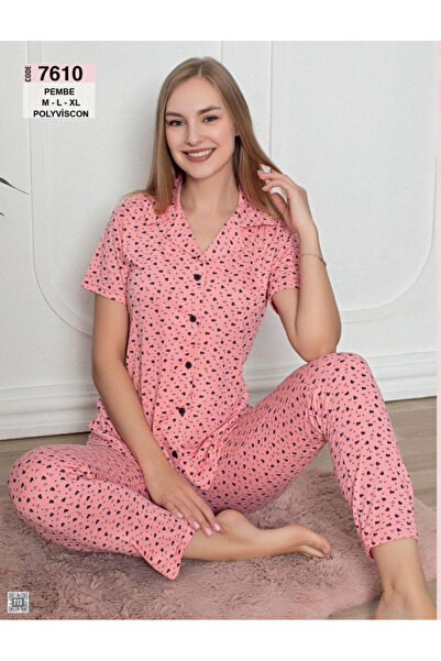 My Blog Rosa Herz gemustert Kurzarm-Pyjama Anzug -7610