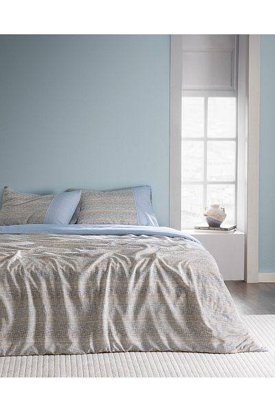 Madame Coco Burnel Bettwäsche-Set für Doppelbett, 100 % Krepp-Baumwolle, bedruckt, Blau/Beige