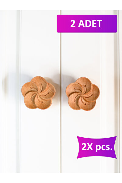 merbiles 2 Adet 3D Oyma Ahşap Çiçek Kulp Lüks Ahşap Mobilya Kulpu Dolap Çekmece Düğme Kulp