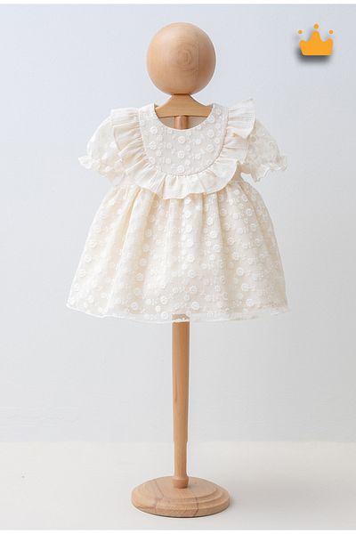 Mymio 0-5 Years Old Baby Girl Child Balloon Sleeve Nostalgic Retro Eid Summer Ruffle Lace Dress 4258