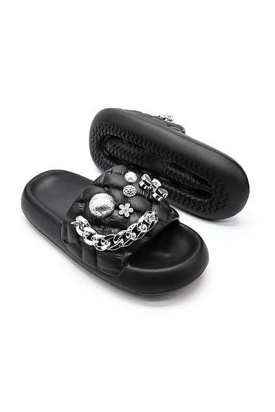 Tmall Women's Casual Slippers, Foam, With Accessories, Lightweight, Sa38, Black