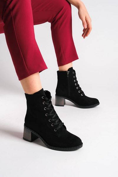Zerenyus Γυναικείες μπότες Dianax Lace Up Orthopedic Heeled - Μαύρο Suede