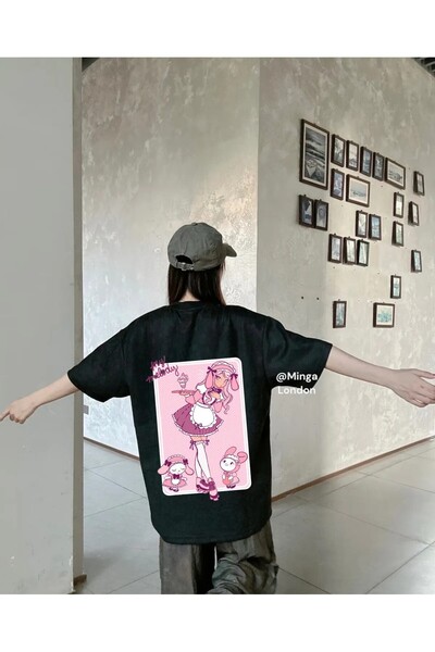 weywot Tricou unisex oversize cu imprimeu pe spate Black My Melody Game Card