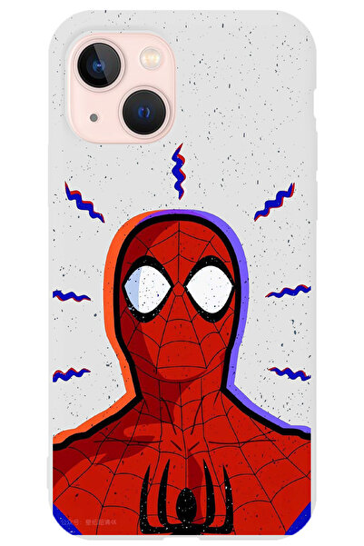 WANNA PROTECT iPhone 13 Beyaz İçi Kadife Spider Shock Desenli Silikon Telefon...