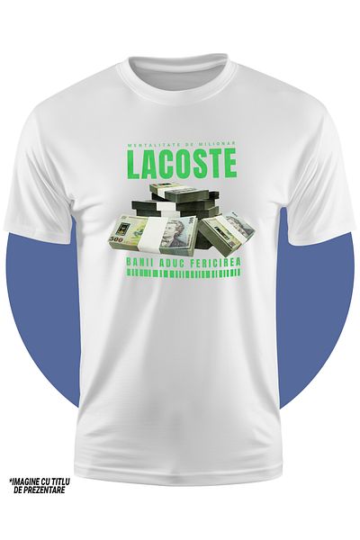 StoryGift Romania Tricou Copii Baieti _Lacoste_ - Banii Aduc Fericirea 100% Bumbac, Unisex, Alb, 10 Ani, 146