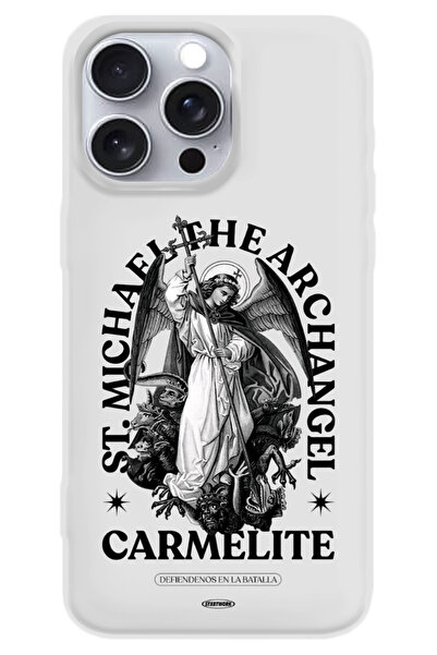 WANNA PROTECT iPhone 15 Pro Max Beyaz İçi Kadife Carmelite Desenli Silikon Te...