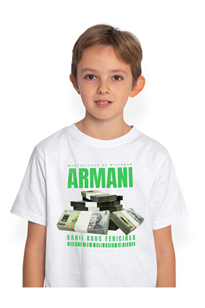 StoryGift Romania Tricou Copii Baieti _Armani_ - Banii Aduc Fericirea 100% Bu...