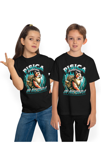 StoryGift Romania Детска тениска Приключенска котка в природата, 100% памук, ...