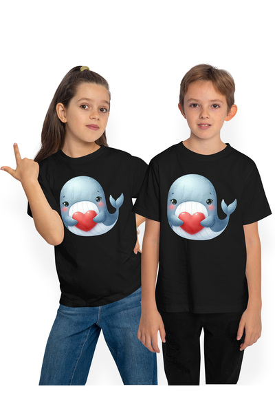 StoryGift Romania Tricou Copii cu o balena care tine o inima, fericire, imbuj...