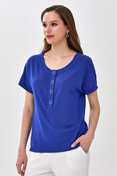 İKİLER Yakası Çıtçıtlı Düşük Kol Bluz 025-1005