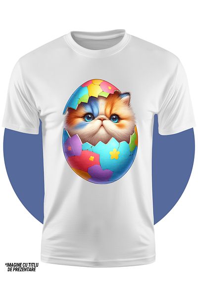StoryGift Romania Tricou Copii Cu O Pisicuta Grasuta Care Iese Dintr-un Ou Spart, Ilustratie, Curiozitate, P