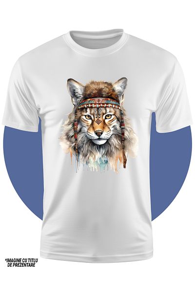 StoryGift Romania Tricou Copii Cu O Felina, Ilustratie, Diferite Simboluri De La Indieni, Indigeni, Serioasa