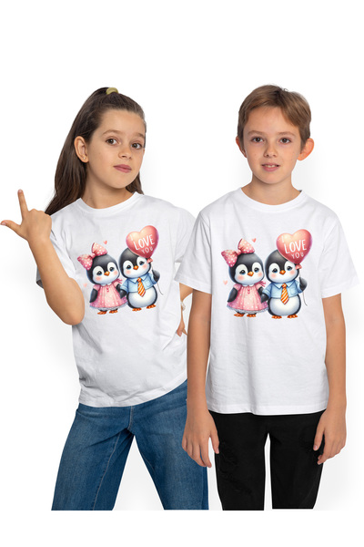 StoryGift Romania Tricou Copii cu 2 pinguini veseli, relatie, prietenie, impr...