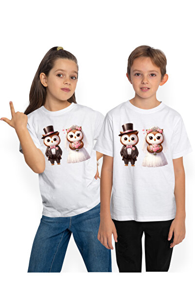 StoryGift Romania Tricou Copii cu 2 bufnite la nunta, ilustratie, casatorie, ...