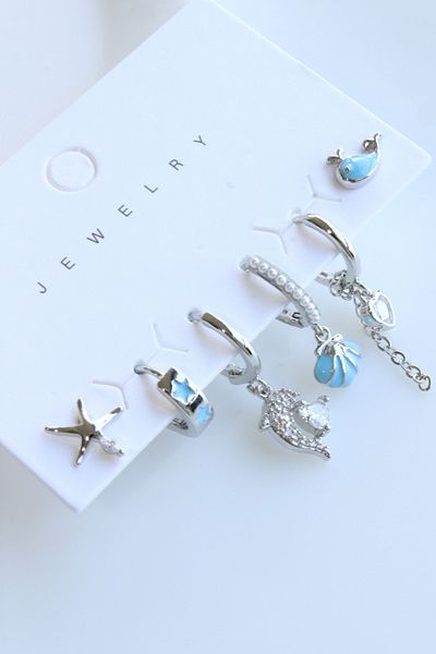 Leo'Stone 6 Piece Oyster Design Tarnish-Free Color-Throw Multiple Women's Steel Earrings