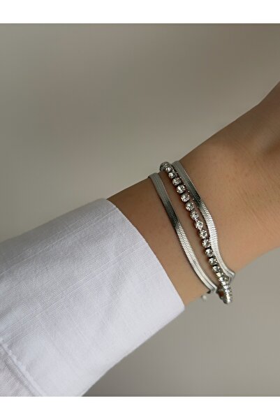 Owentis سوار ويليامز من الفولاذ الفضي مكون من 3 صفوف ذاتية التركيب وسلسلة إيطالية - لا يسبب التشويه -