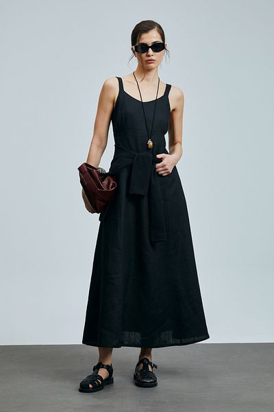 Lufian Selene Women's Strappy Linen Dress Black