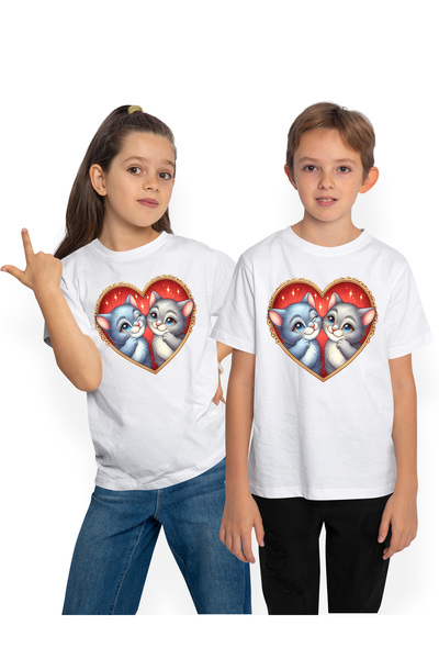 StoryGift Romania Tricou Copii cu 2 pisicute fericite, ilustratie, zambesc, i...