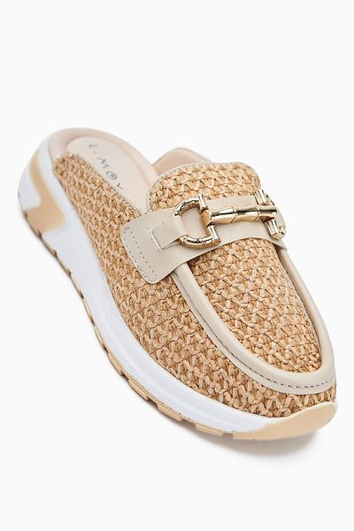 Limoya Diana Nud Buckle Closed Front Straw Stylish Women's Slippers