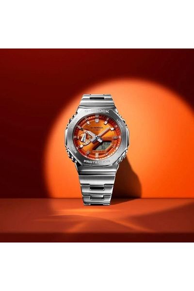 Casio Watches G-Shock Men “Stainless steel band One-touch tri-fold clasp-GM-2110D-4ADR, Silver, 49