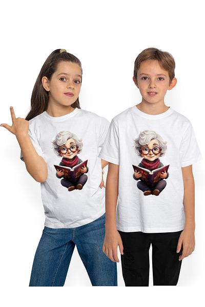StoryGift Romania Tricou Copii cu o bunicuta cu ochelari care tine o carte deschisa, ilustratie, lectura, li