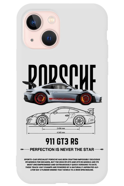 WANNA PROTECT iPhone 15 Beyaz İçi Kadife 911 GT Desenli Silikon Telefon Kılıfı