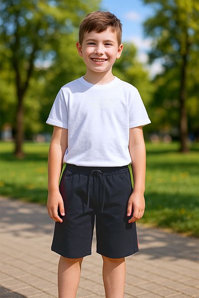 HÇM Boy's Shorts Suit with Necklace Gift Oversize Fit Embossed Printed E32