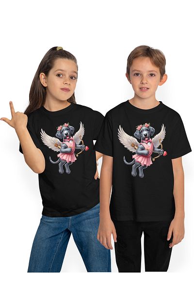 StoryGift Romania Children's T-shirt with a cheerful puppy shooting a bow, magic arrow, illustration, Valent