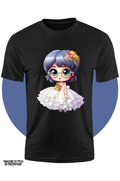 StoryGift Romania Children's T-shirt with a cheerful girl at the wedding, illustration, wedding dress, bouquet of flowers, oc