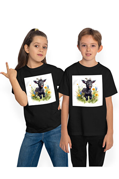 StoryGift Romania Tricou Copii cu o caprita neagra care zburda, ilustratie, i...