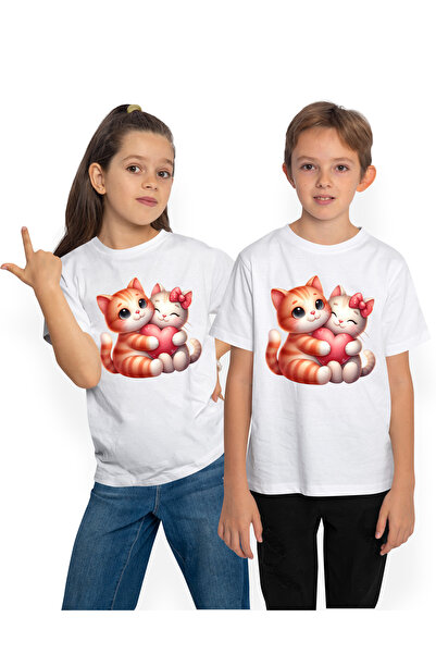 StoryGift Romania Children's T-shirt with 2 kittens hugging and holding a hea...