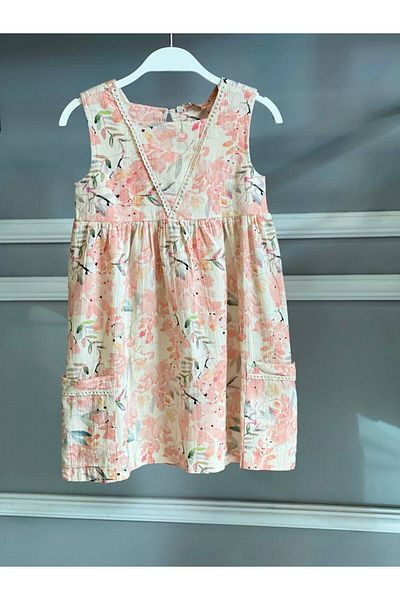 HÇ Hülya Çelik KİDSWEAR 2018 Girl's Flower Patterned 100% Cotton Dress