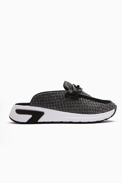 Limoya Diana Anthracite Buckle Closed Front Straw Stylish Women's Slippers