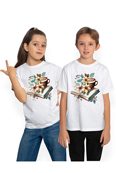 StoryGift Romania Tricou Copii cu o carte deschisa pe care este pusa o ceasca...