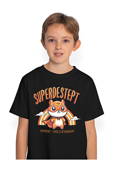 StoryGift Romania Tricou Copii Baieti Super Destept SuperErou, Curaj si Deter...