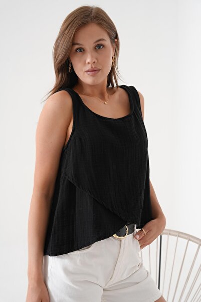 QAWWA Γυναικεία μπλούζα & πουκάμισο με λουράκι & μουσελίνα με διπλό στήθος & κουμπιά στην πλάτη